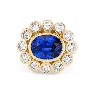 One-of-a-Kind Wildflower Ring with East-West Oval Blue Sapphire and Diamond Petals
