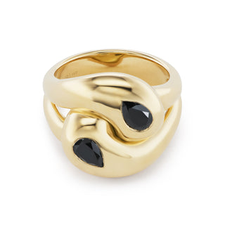 Knot Ring with 2 Black Diamond Pears