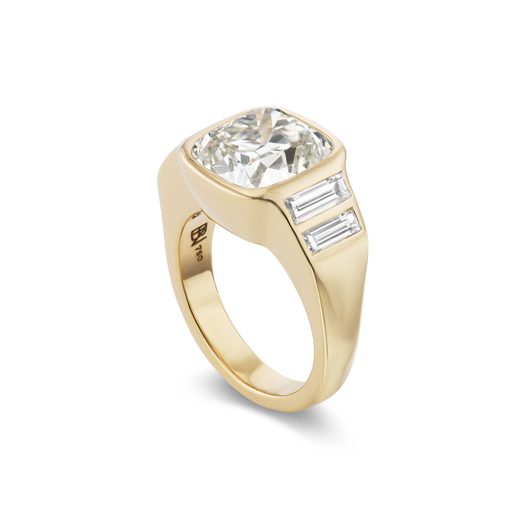 One-of-a-Kind BNS Ring with Cushion Diamond and Baguettes – Brent Neale