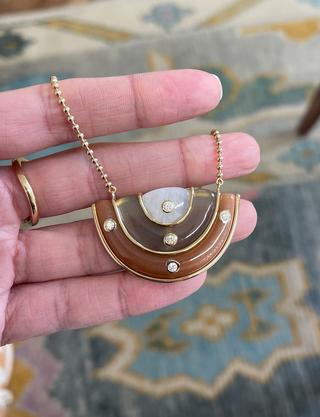 Medium Marianne Pendant with Brown, Grey, and Rainbow Moonstone