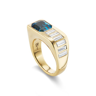 One-of-a-Kind BNS Waterfall Ring with Blue Topaz and Diamond Baguettes