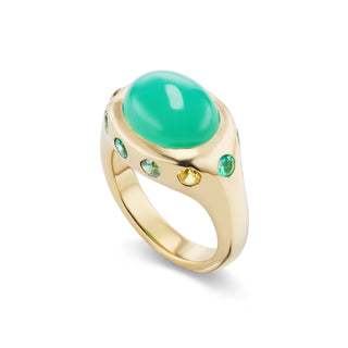 One-of-a-Kind Crown Ring with Chrysoprase and Green Ombre Stones