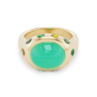 One-of-a-Kind Crown Ring with Chrysoprase and Green Ombre Stones