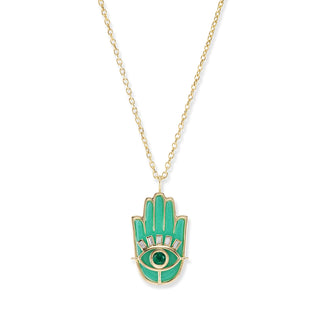 Stone Hamsa Pendant with Chrysoprase, Emerald, and Diamonds