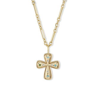 Small Gold Cross Pendant with Birthstones
