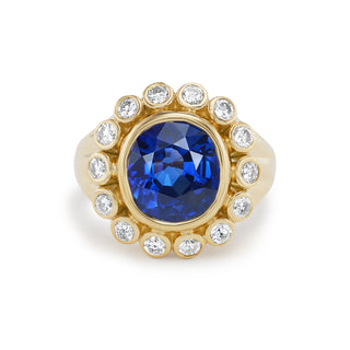 One-of-a-Kind Wildflower Ring with Round Blue Sapphire and Diamond Petals