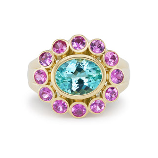 One-of-a-Kind Wildflower Ring with Oval Paraiba and Pink Sapphire Petals