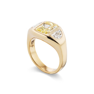 One-of-a-Kind BNS Ring with Radiant Yellow Diamond and Half-Moon Diamond Sides