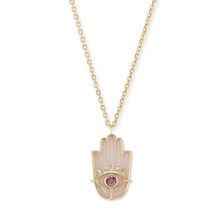 Stone Hamsa Pendant with Pink Opal, Pink Sapphire, and Diamonds