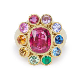 One-of-a-Kind Wildflower Ring with Pink Tourmaline and Rainbow Petals