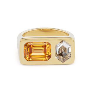 One-of-a-Kind Two-Stone BNS Ring with Spessartite and Hexagon Diamond