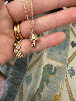 Mini Magic Mushroom Necklace with Diamond Baguettes