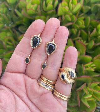 Large Seed Drop Earrings with Black Diamonds