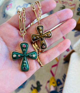 Gold cross necklace with birthstones deals