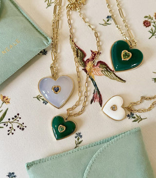 AERIN x Brent Neale : Medium Puff Heart Pendant with Blue Chalcedony and Blue Sapphire Heart Inset