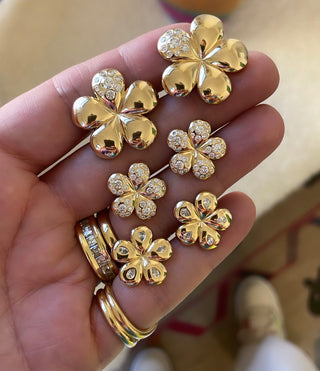 Small Petal Flower Earrings with Single Diamond Petal