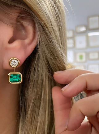 One-of-a-Kind Double Drop Pillow Earrings with Diamonds and Emeralds