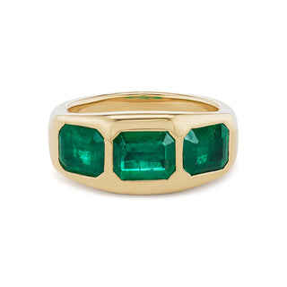 One-of-a-Kind BNS Ring with Three Emerald-Cut Emeralds