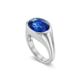 One-of-a-Kind Platinum Pillow Ring with Oval Sapphire