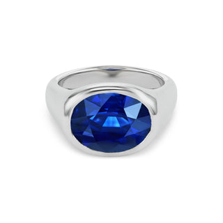 One-of-a-Kind Platinum Pillow Ring with Oval Sapphire