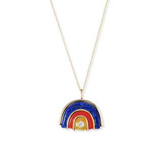 Small Marianne Pendant with Lapis, Coral, and Yellow Chalcedony