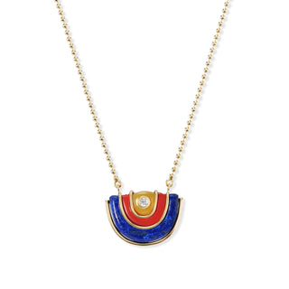 Small Marianne Pendant with Lapis, Coral, and Yellow Chalcedony