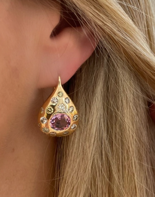 One-of-a-Kind Petal Drop Earrings with Spinel and Champagne Diamonds