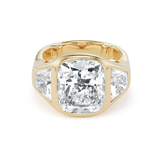 One-of-a-Kind BNS Ring with Cushion Diamond and Trapezoid Diamond Sides