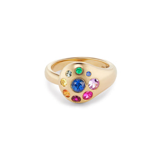 Medium Petal Ring with Rainbow Sapphires & Emeralds