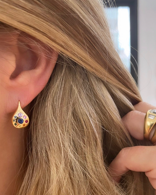 Medium Petal Drop Earrings with Rainbow Sapphires & Emeralds