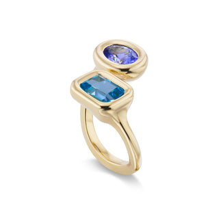 One-of-a-Kind Moi et Toi with Oval Tanzanite and Emerald-Cut Blue Topaz