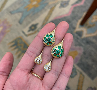 Large Petal Drop Earrings with Emeralds