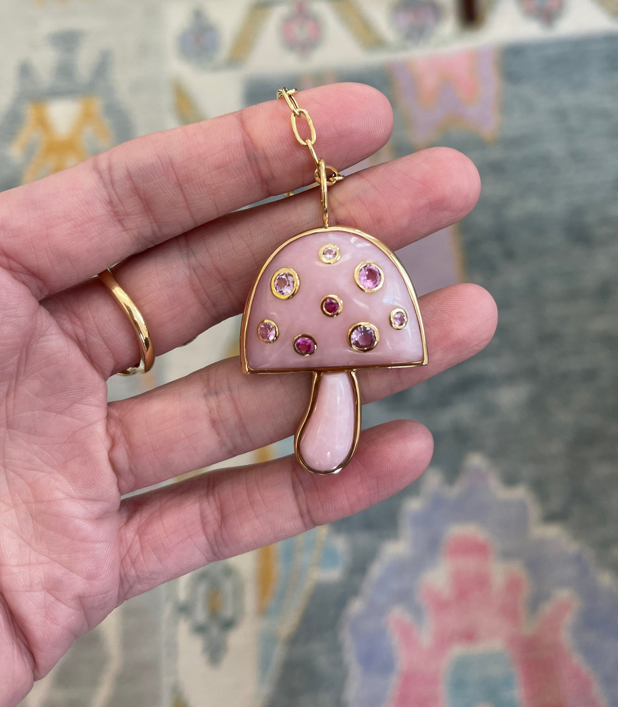 Large Magic Mushroom Pendant with Pink Opal and Ombre Pink
