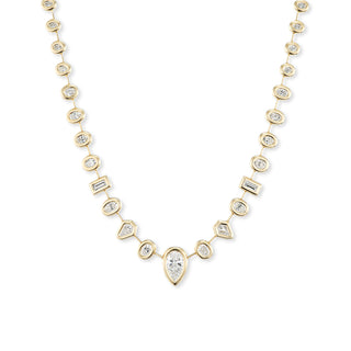 Pillow Necklace with Pear Diamond Center and Mixed-Shape Diamonds