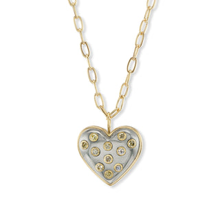 Medium Puff Heart Pendant with Pyrite and Champagne Diamonds
