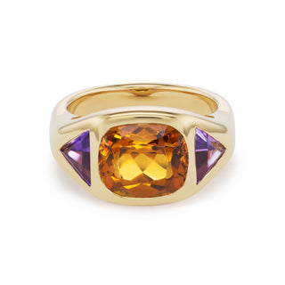 One-of-a-Kind BNS Ring with Citrine Cushion and Amethyst Triangle Sides