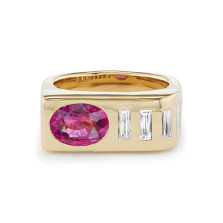 One-of-a-Kind BNS Waterfall Ring with Pink Tourmaline and Diamond Baguettes