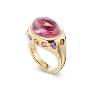 One-of-a-Kind Crown Ring with Rubellite and Multi-Colored Sapphires