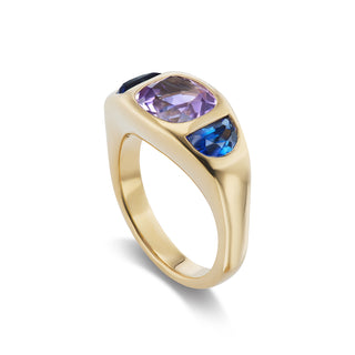 One-of-a-Kind BNS Ring with Amethyst and Blue Sapphire Sides