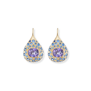 One-of-a-Kind Petal Drop Earrings with Purple Spinel and Blue Sapphires