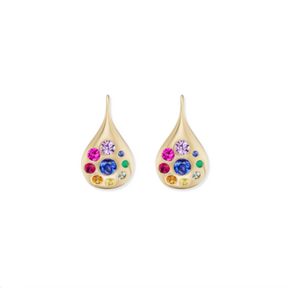 Medium Petal Drop Earrings with Rainbow Sapphires & Emeralds