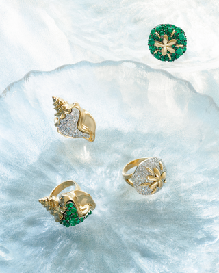 Sand Dollar Ring with Emerald Cabochons