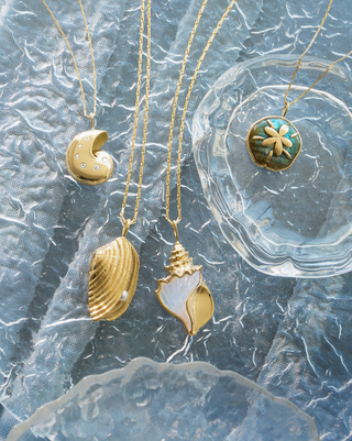 Large Conch Shell Pendant with Carved Rainbow Moonstone