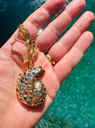Large Nautilus Pendant with Rainbow Gemstones - IN STOCK