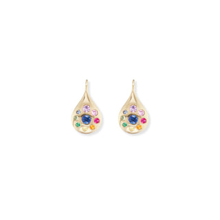 Small Petal Drop Earrings with Rainbow Sapphires & Emeralds