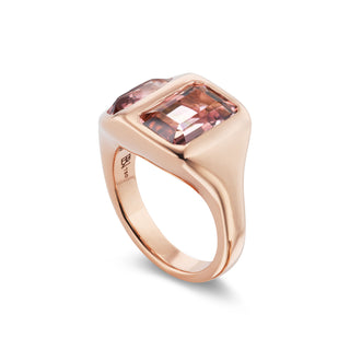 One-of-a-Kind Rose Gold Two-Stone BNS Ring with Emerald-Cut and Pearshape Pink Tourmaline