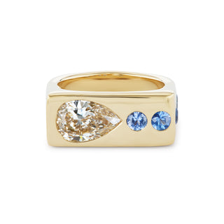 One-of-a-Kind BNS Waterfall Ring with Diamond Pear and Blue Sapphire Rounds