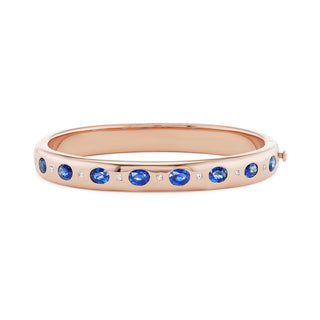 One-of-a-Kind BNS Bangle with Oval Blue Sapphires and Diamond Squares