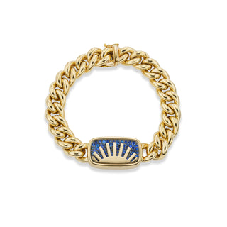 Wide Sunshine Signet Bracelet with Blue Sapphire Pave