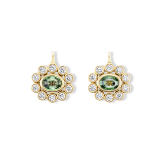 One-of-a-Kind Wildflower Drop Earrings with Oval Green Sapphires